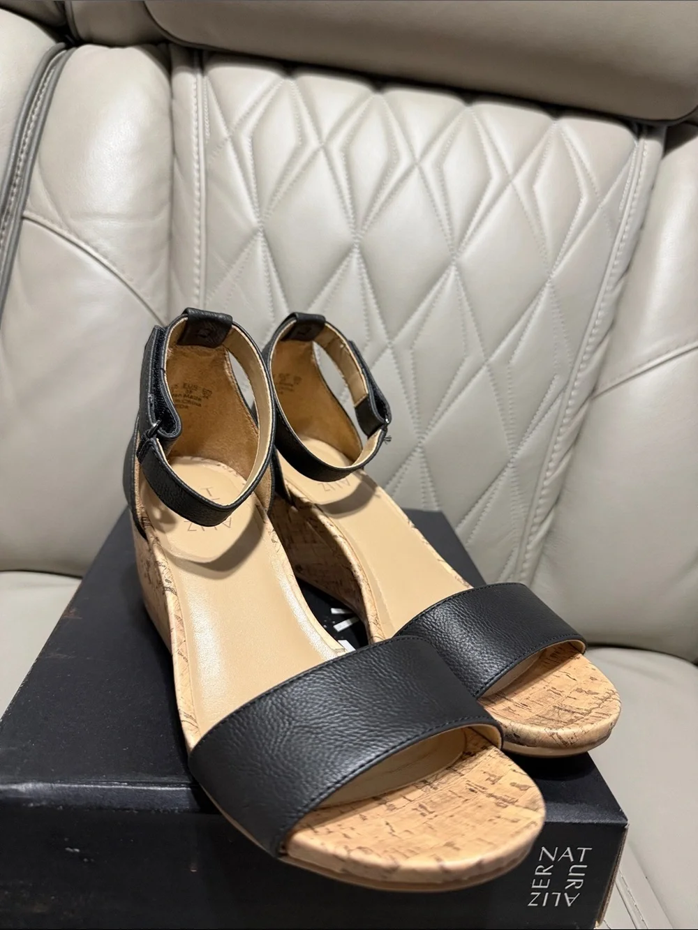 Naturalizer Areda Black Cork Wedge Ankle-Strap Sandal